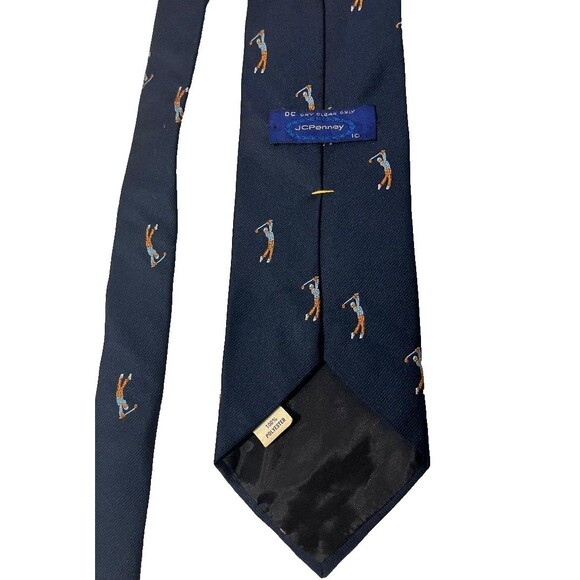 Vintage JC Penny Men's Neck Tie Navy Blue Golf Swing Polyester Dry Clean Only - Picture 3 of 5